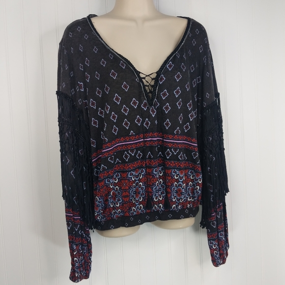 FREE PEOPLE Macra Maze Me Fringed Peasant Top XS - Picture 4 of 16